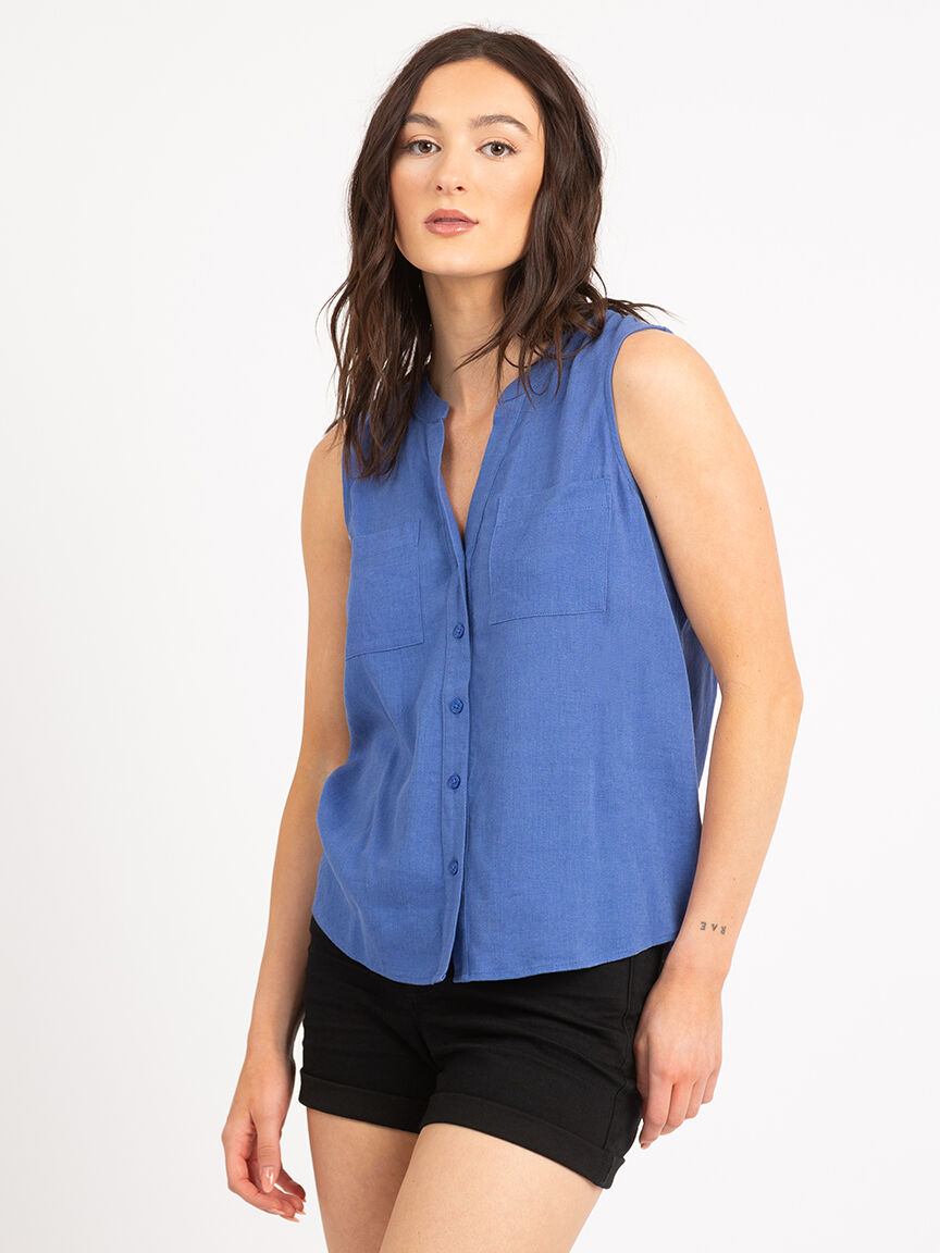 doris collarless button front shirt Image 3