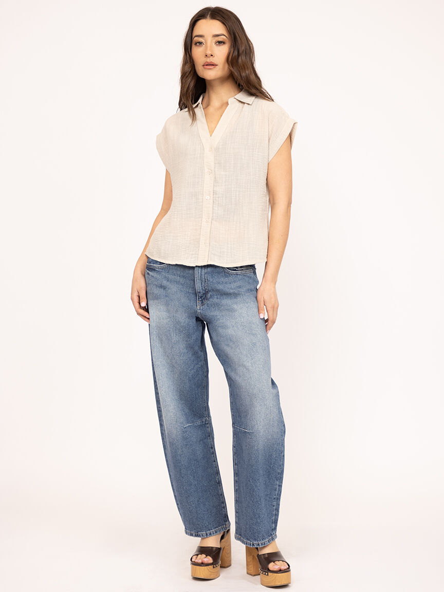 v-neck linen textured top