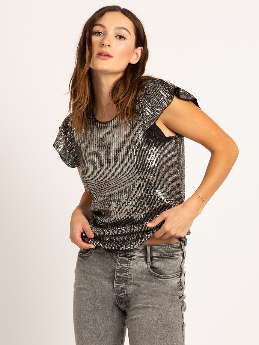 kylie flutter sleeve sequins top Image 2