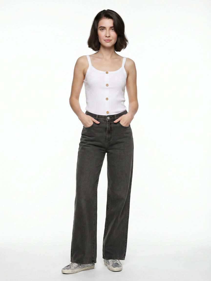 ribbed tank with faux button front Image 2