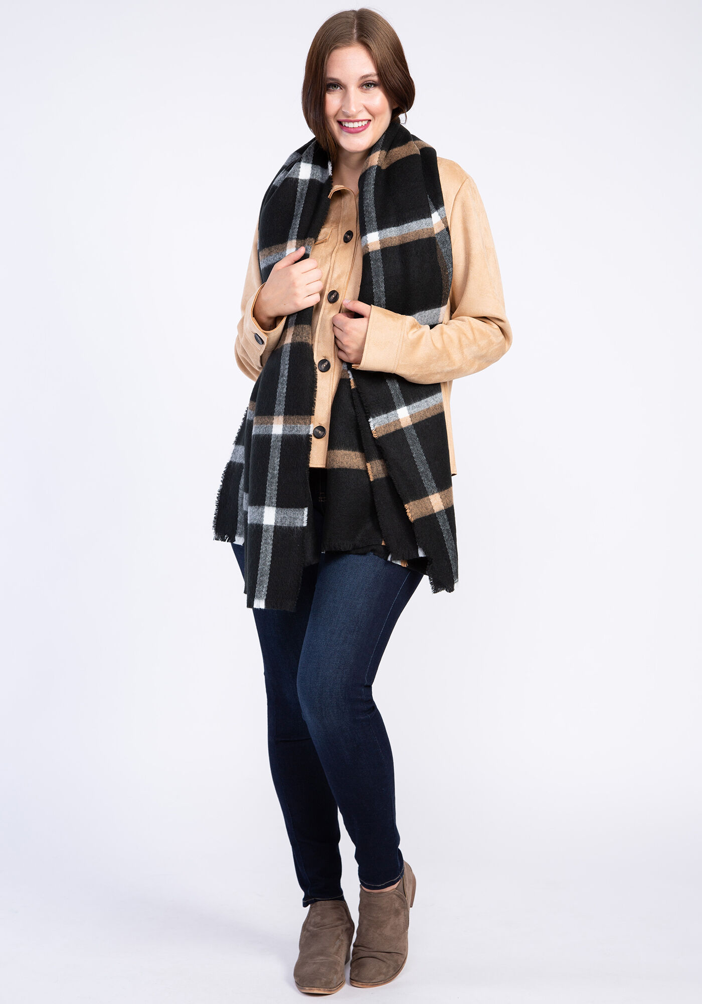 plaid rectangle scarf w frayed edge Image 4