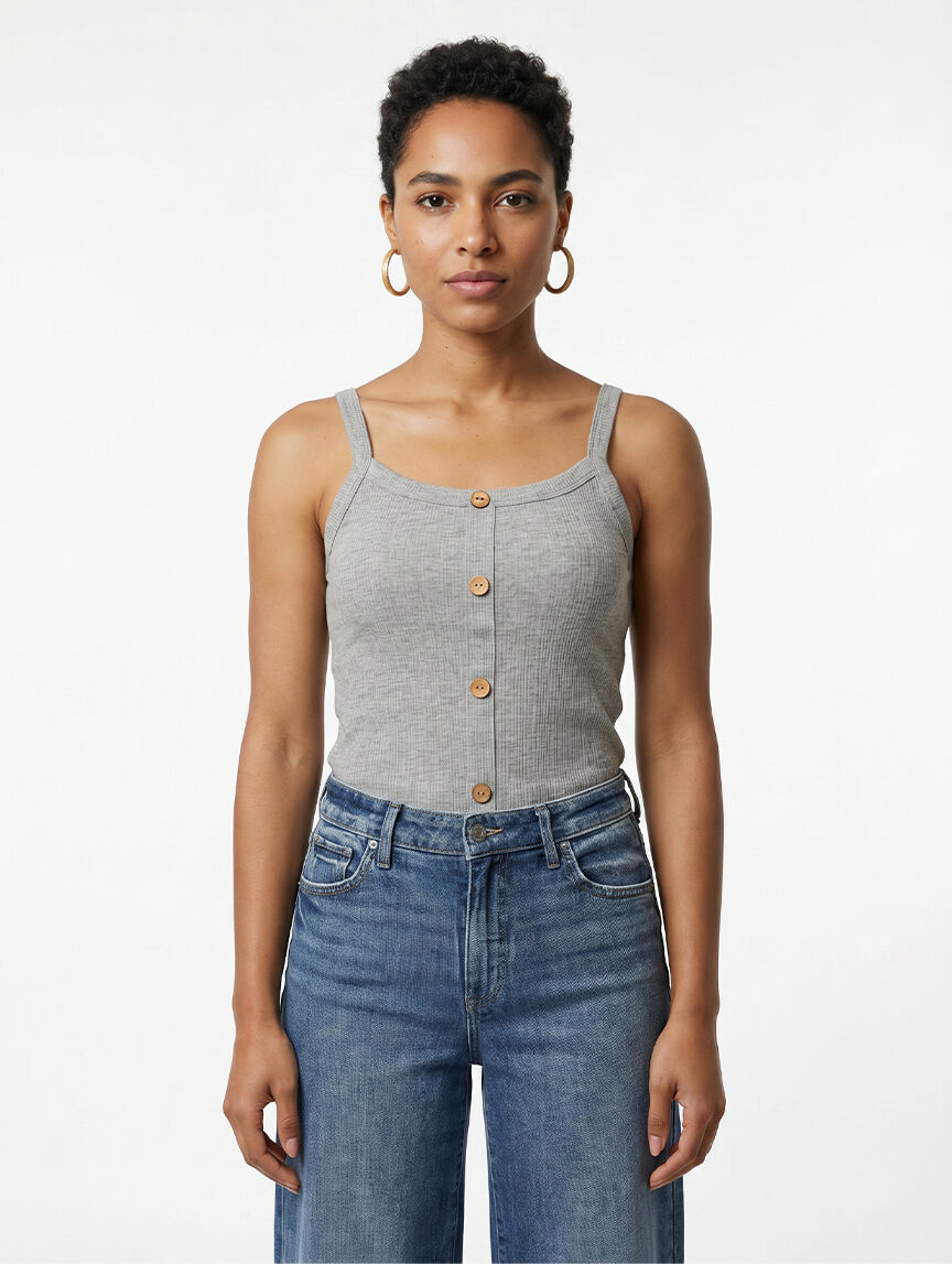 ribbed tank with faux button front Image 4