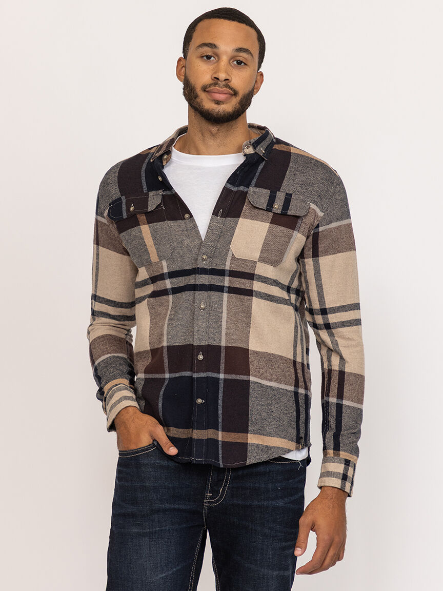 plaid flannel shirt with flap pockets