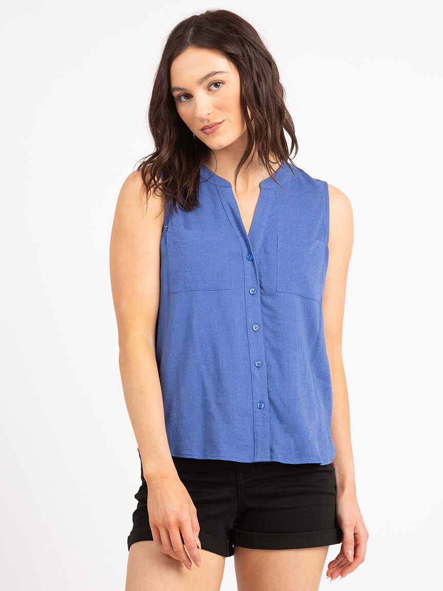 doris collarless button front shirt Image 1