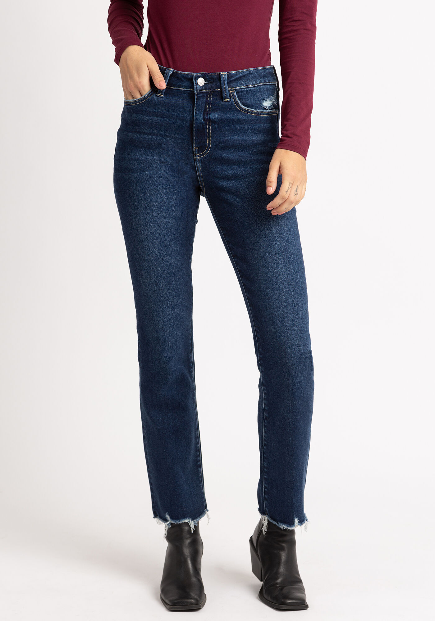 high rise ankle slim bootcut jeans