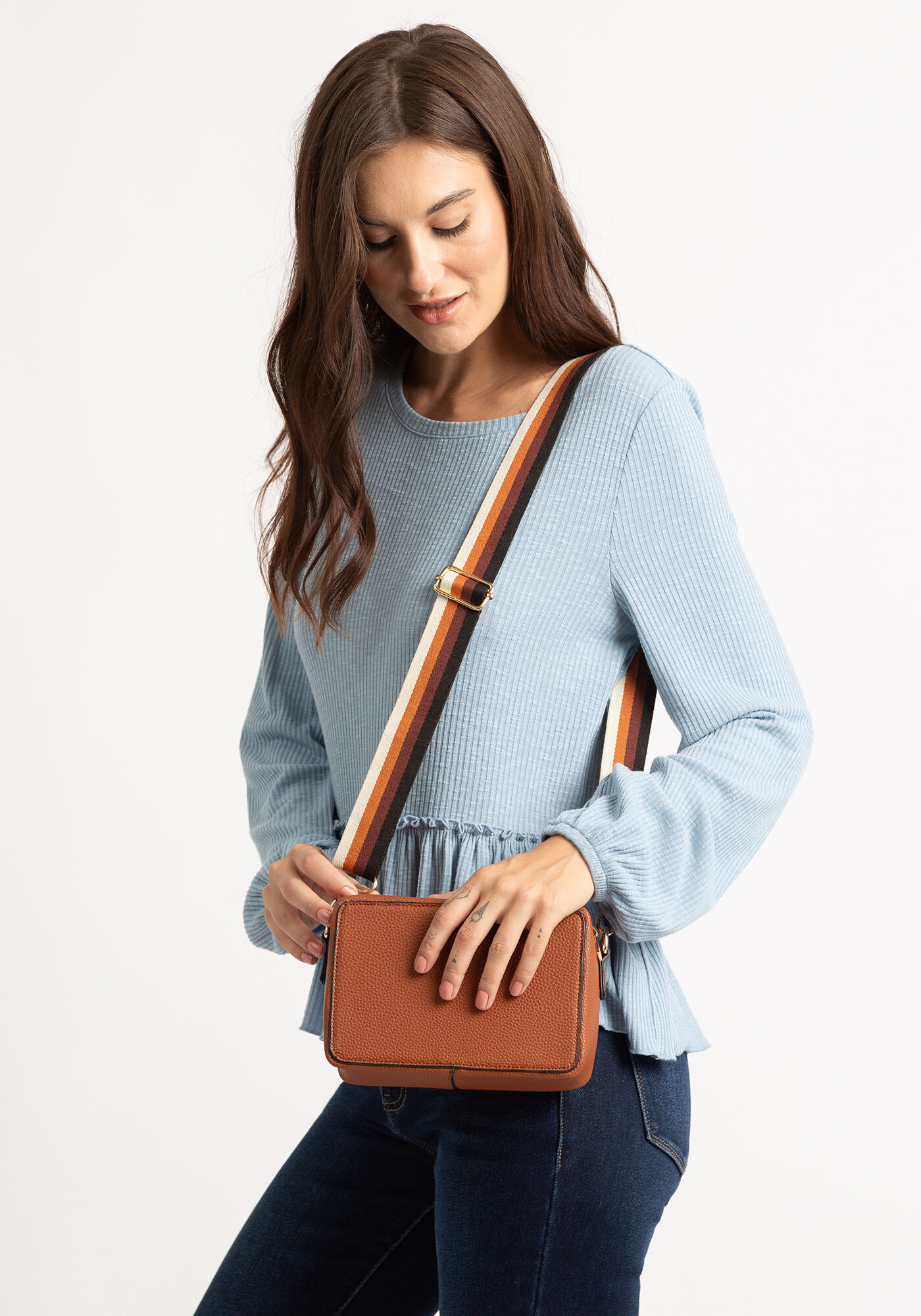 adjustable colourblock strap rectangle bag Image 1