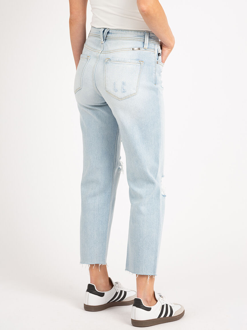 high rise light stone wash slim straight Image 4