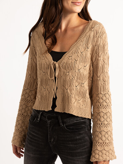 pointelle tie front cardigan  Image 5