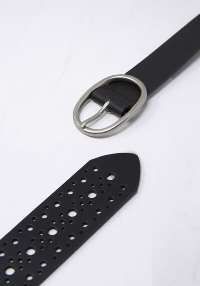 women's leather belt with cut details Image 3