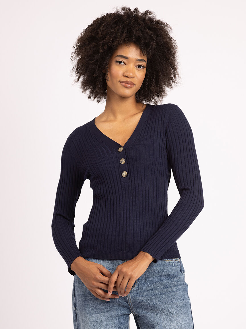 v neck henley sweater Image 3