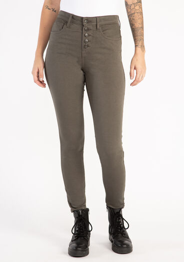 high rise skinny with exposed fly jeans, Army