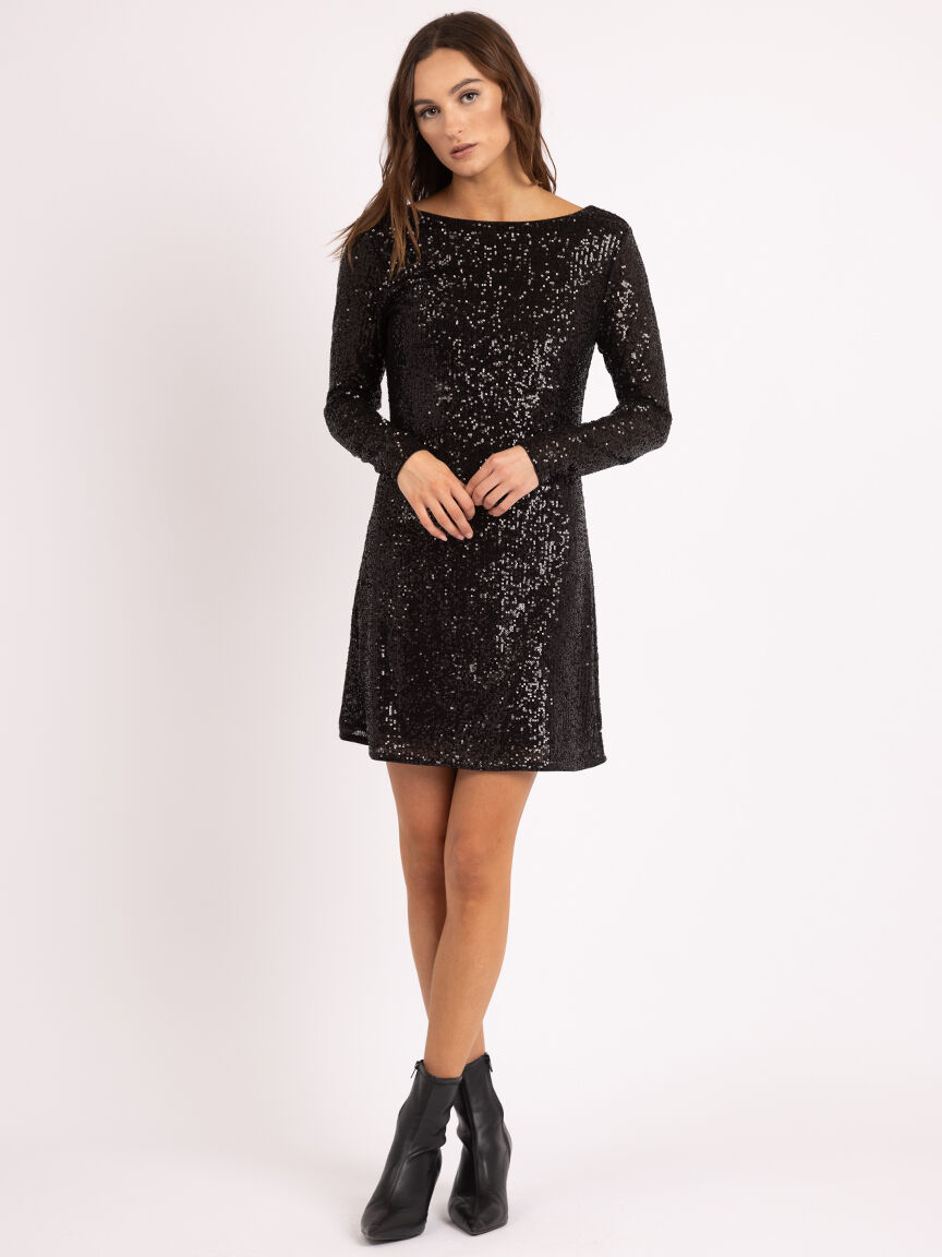 alix boat neck sequin knee length dress Image 1