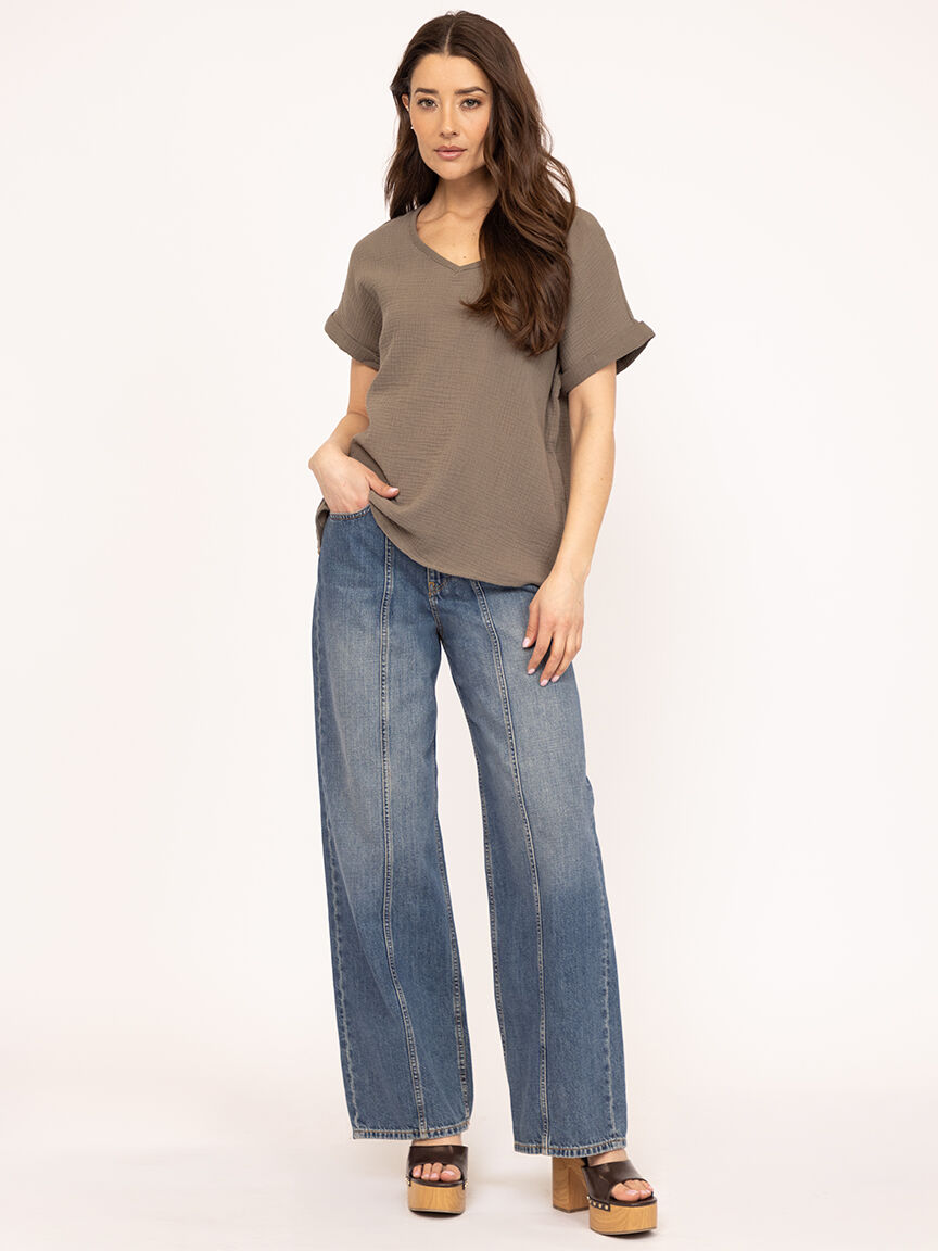 v-neck double gauze top Image 2