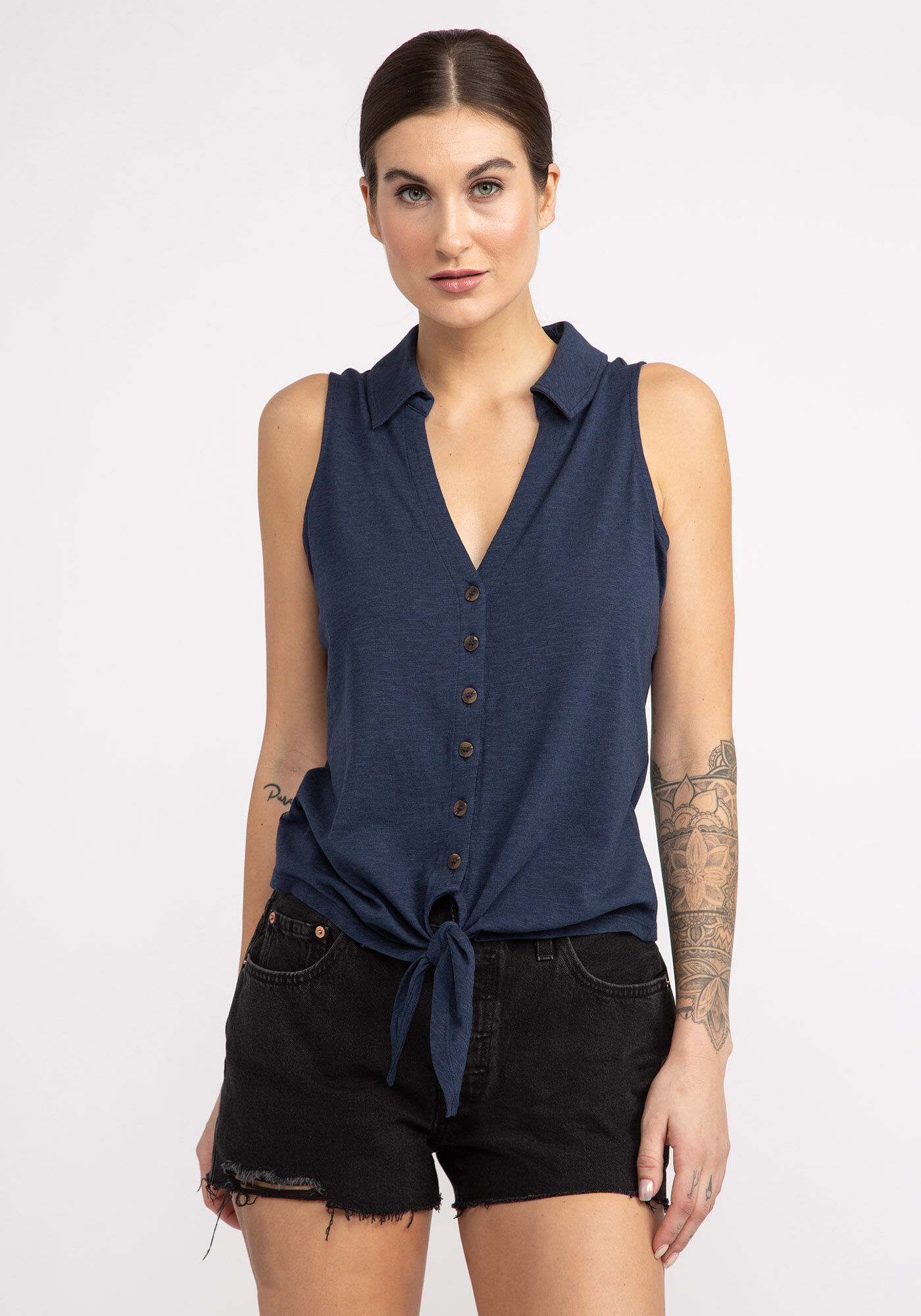 zella button collared tank top  Image 1