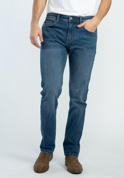 slim straight jean with plaid print Image 1