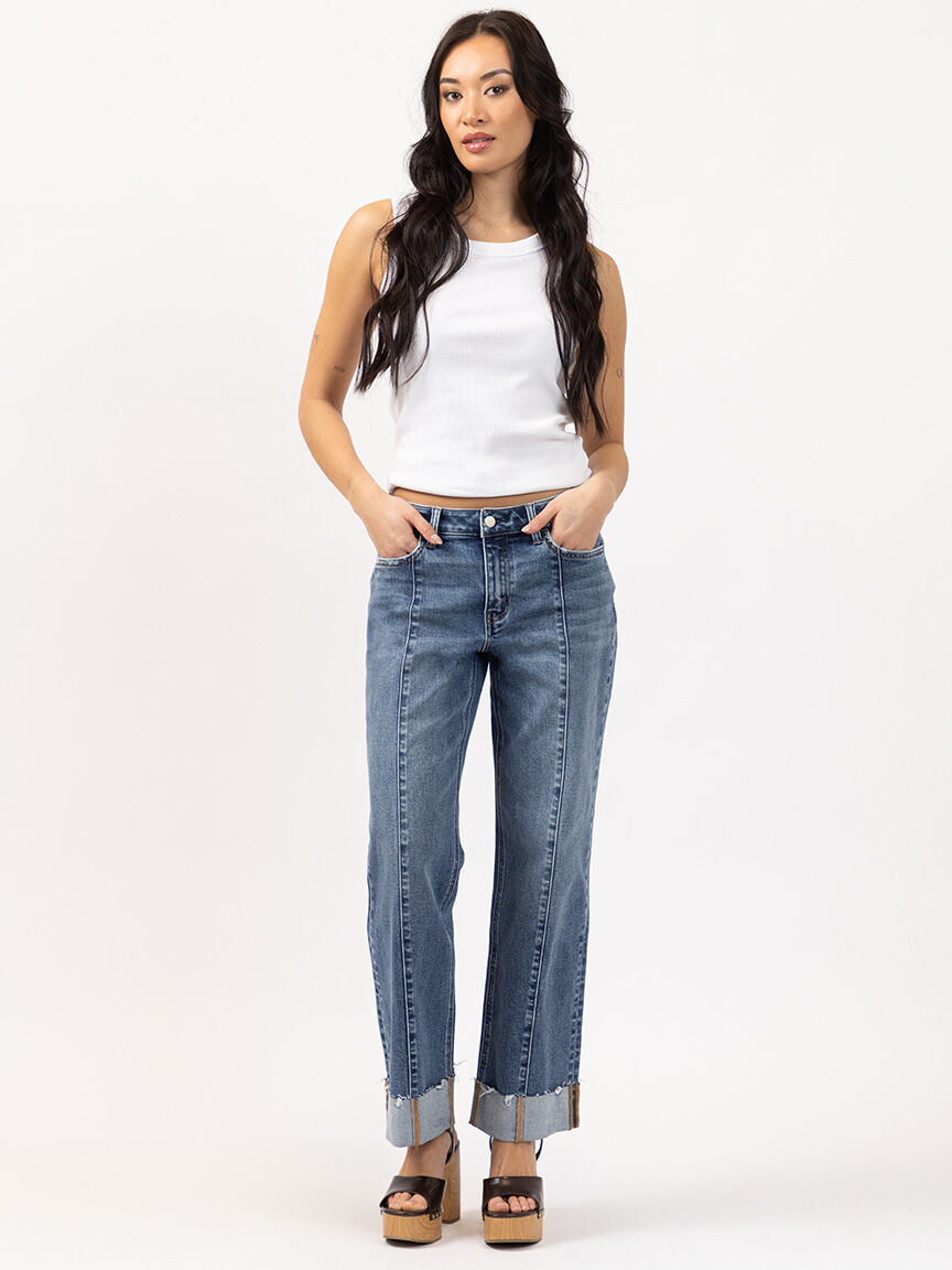 cuffed slim wide leg jean