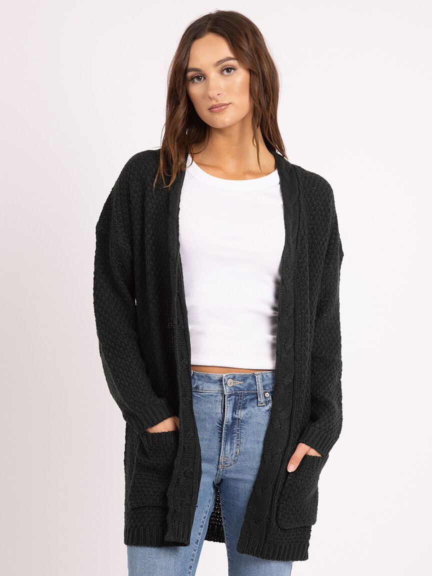 novelty stitch open front cardigan Image 1