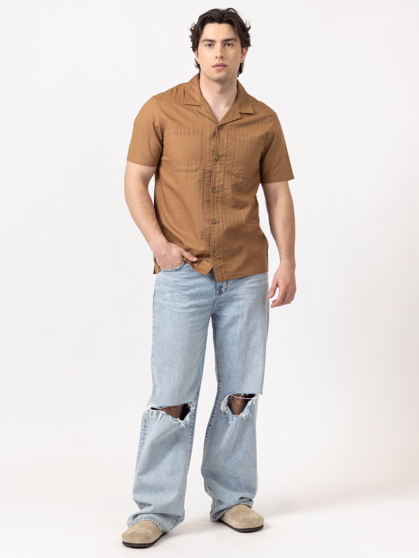 isaac stripe textured 2 pkt camp collar shirt Image 5