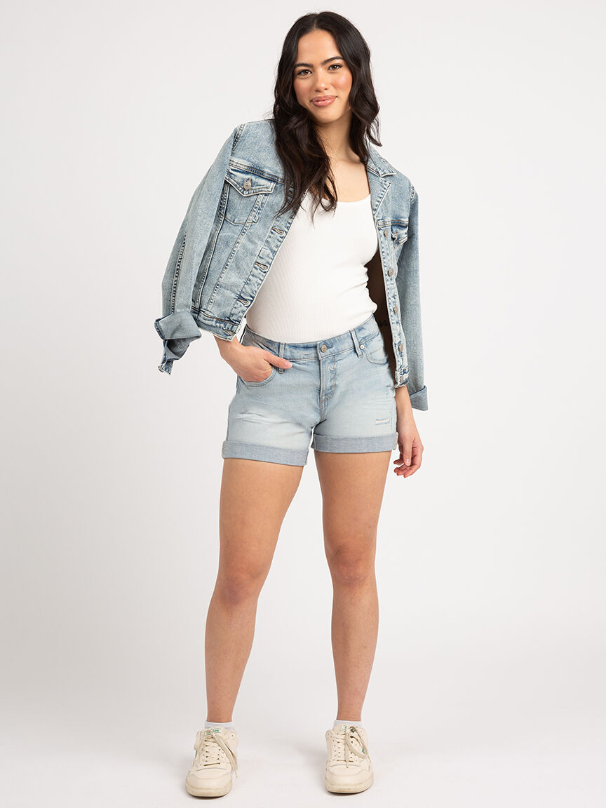 mid-rise cuffed boyfriend short in light stone wash Image 1
