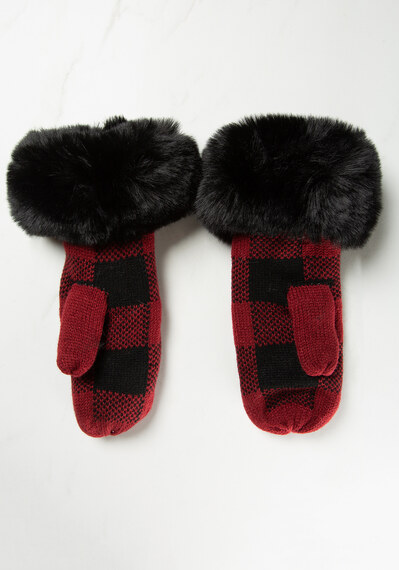 womens mittens red plaid w faux fur cuff womens mittens red plaid w faux fur cuff Image 5