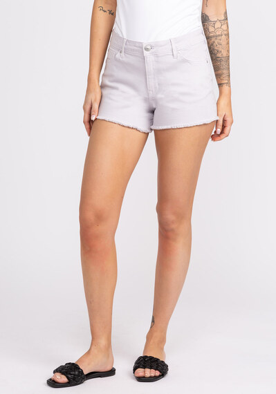 high rise coloured shortie with frayed hem high rise coloured shortie with frayed hem Image 1