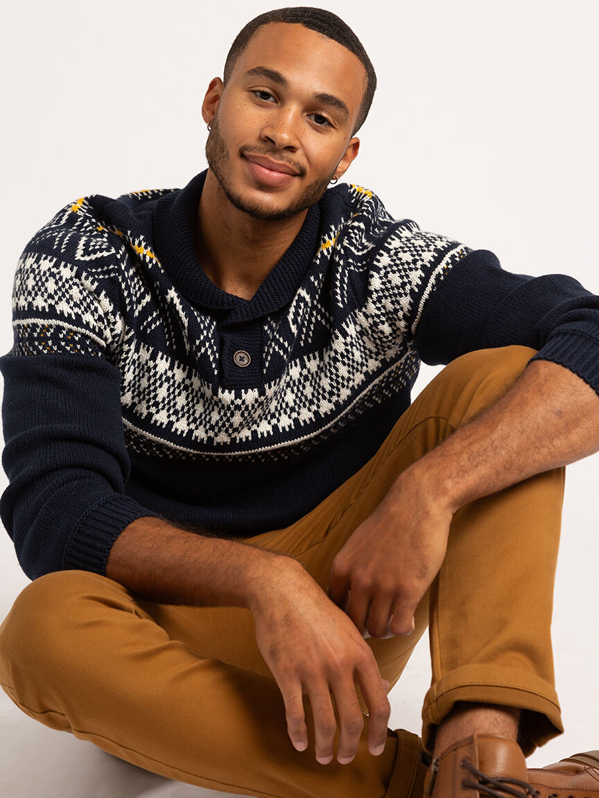 gregory fairisle shawl collar pullover Distillery