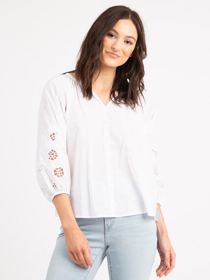 madlyn button front embroidered sleeve top Image 3