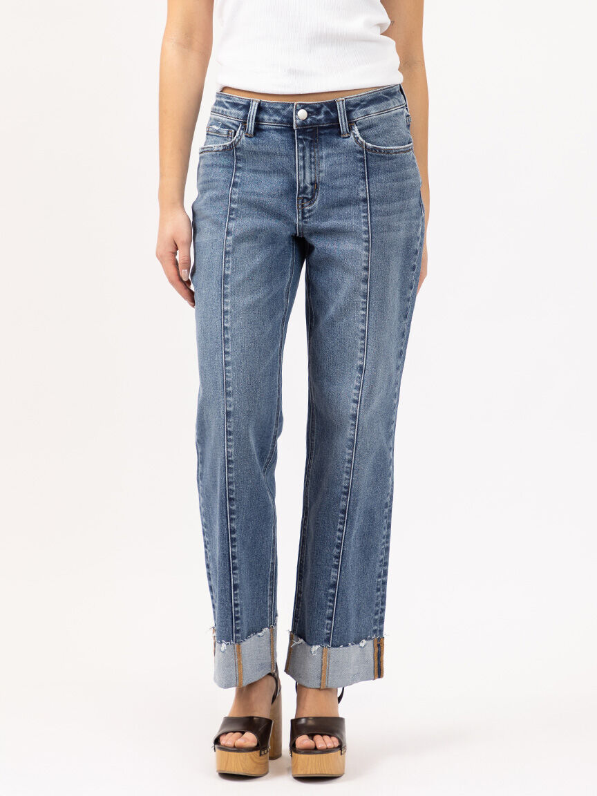 cuffed slim wide leg jean