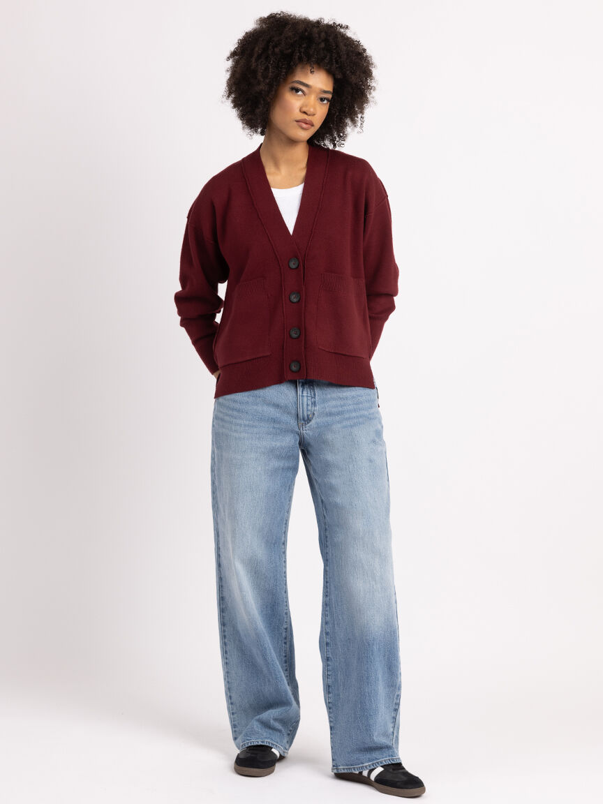 v neck button front cardigan Image 2