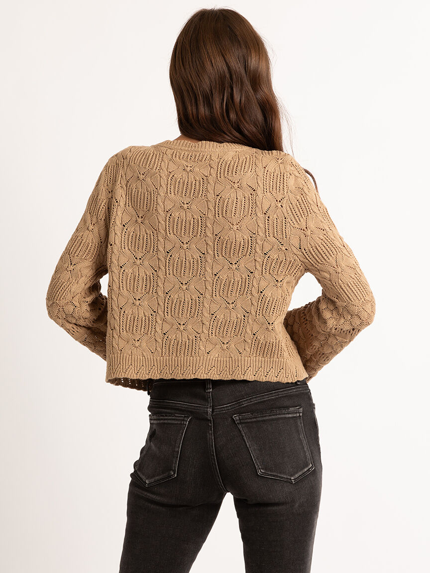 pointelle tie front cardigan  Image 3