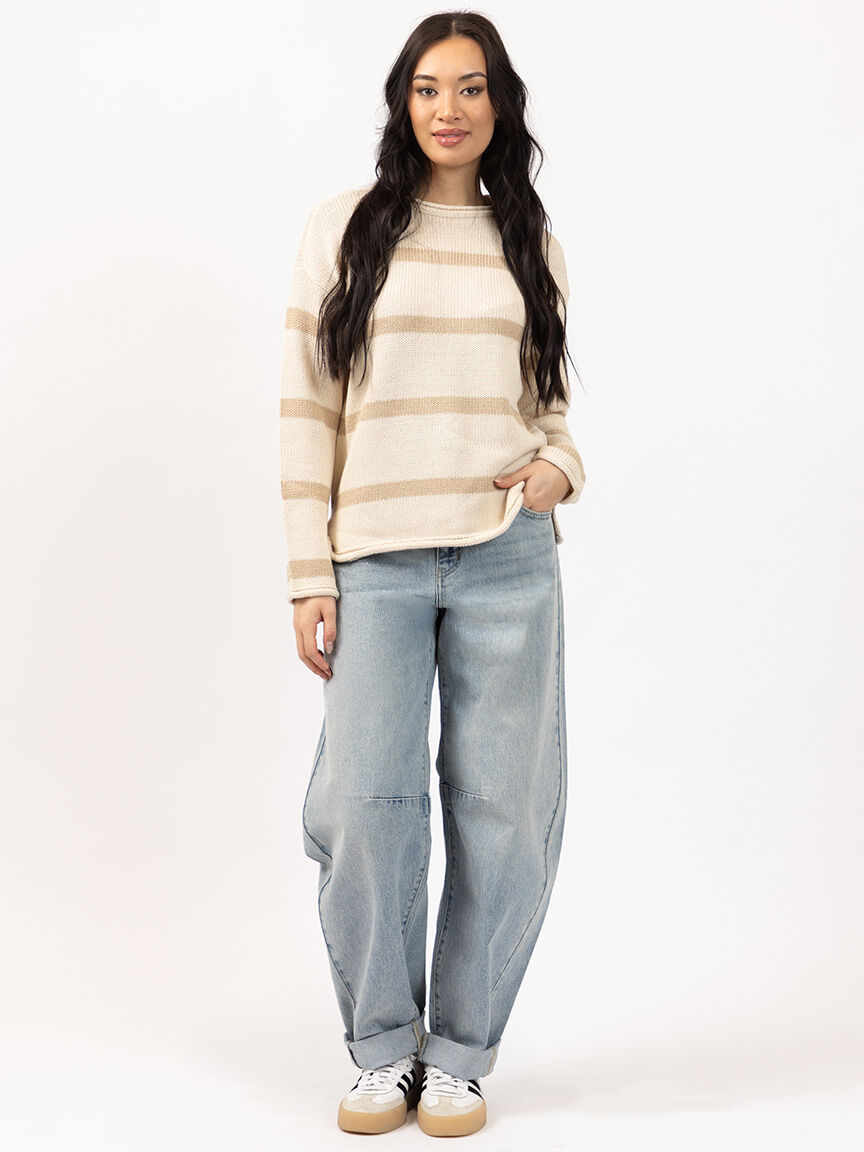 stripe crew neck sweater