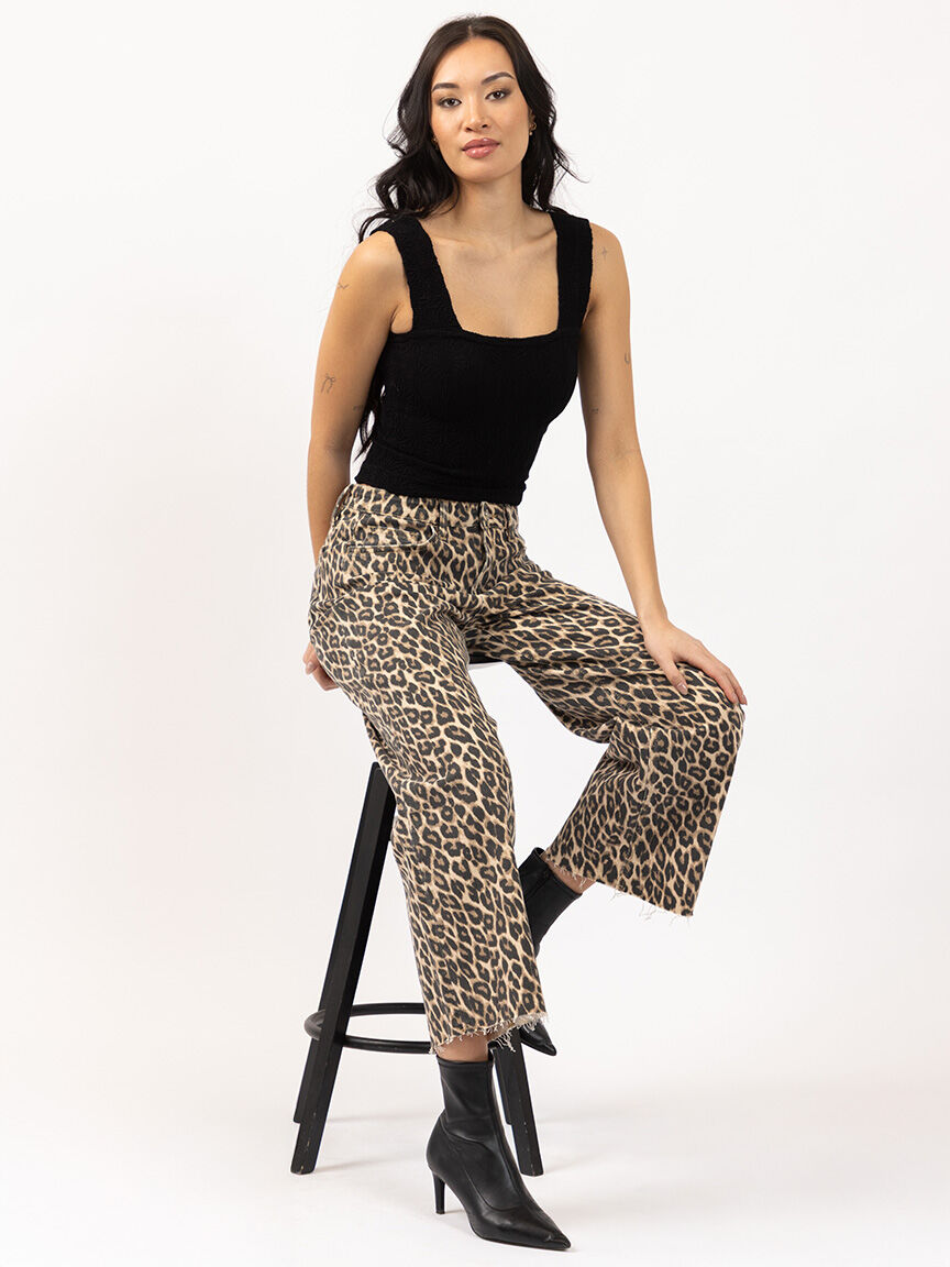 leopard print cropped wide leg jean