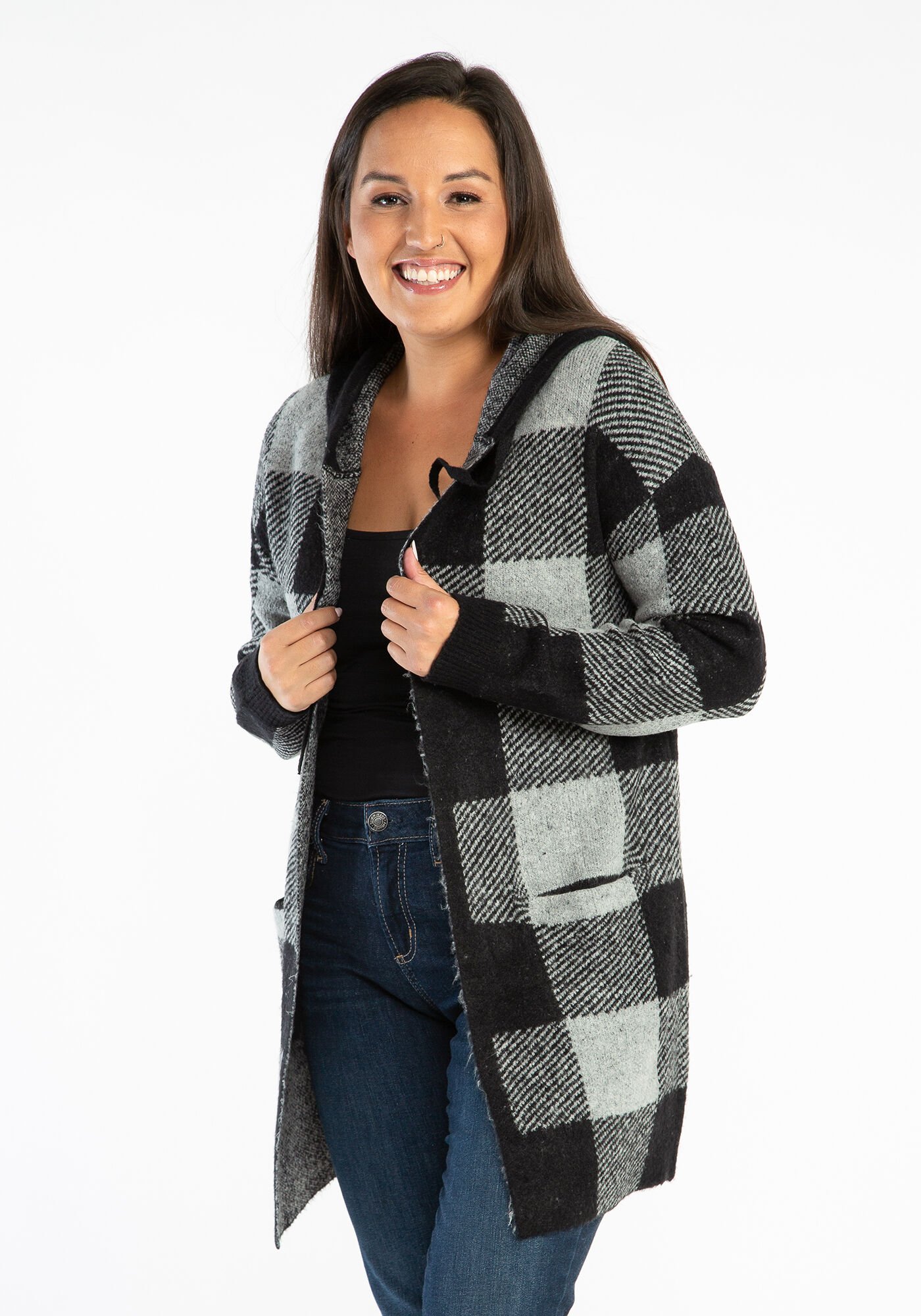 jayden hooded plaid cardigan Bootlegger 2000004375