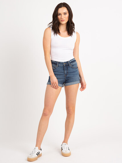 high rise cuffed shortie in medium stone wash high rise cuffed shortie in medium stone wash Image 1