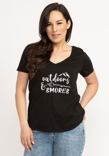 outdoor and smores graphic t-shirt, Black