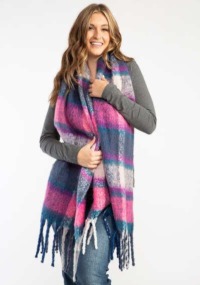plaid oblong scarf w tassels Image 2
