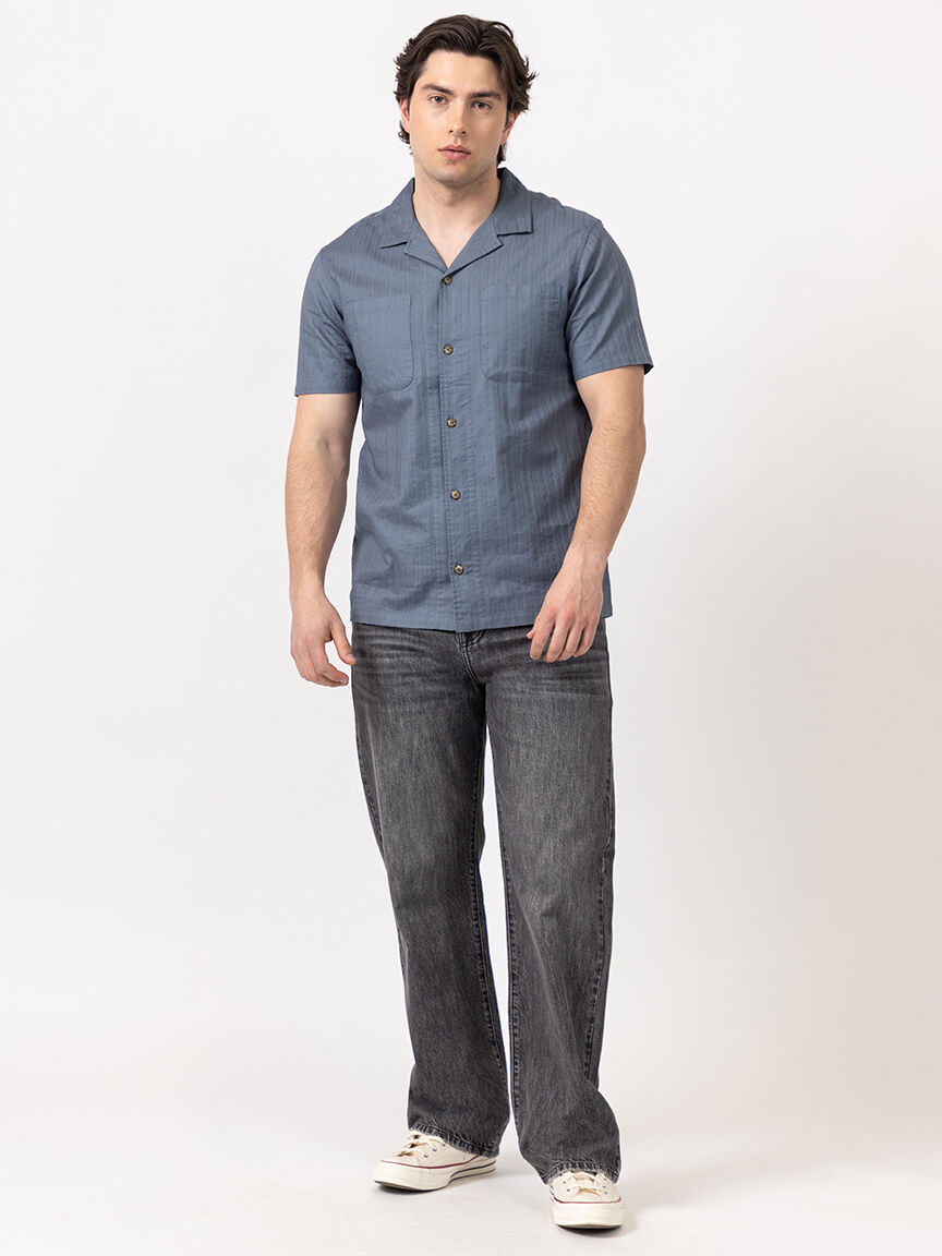 isaac stripe textured 2 pkt camp collar shirt