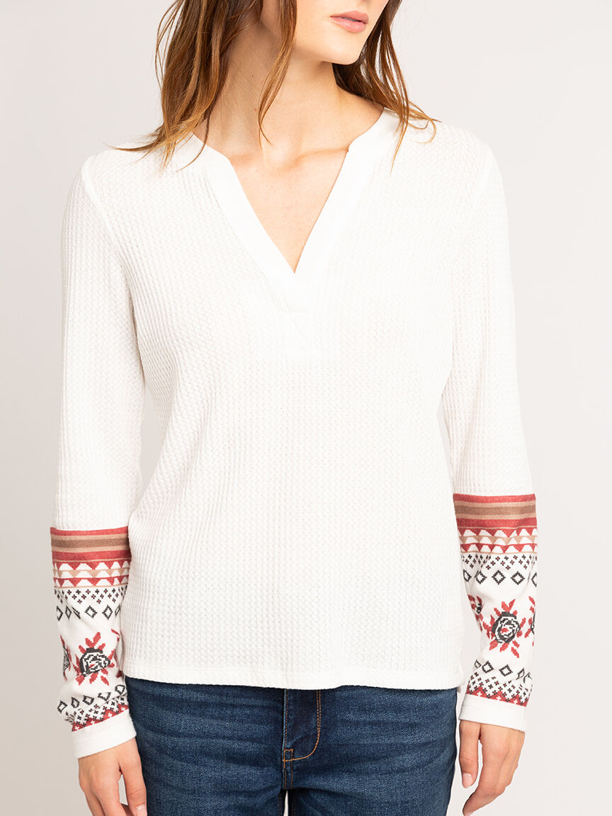 palmer waffle v-neck with cuff detail Image 4