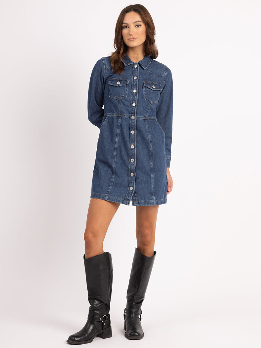 flynn western denim knee length dress Image 1