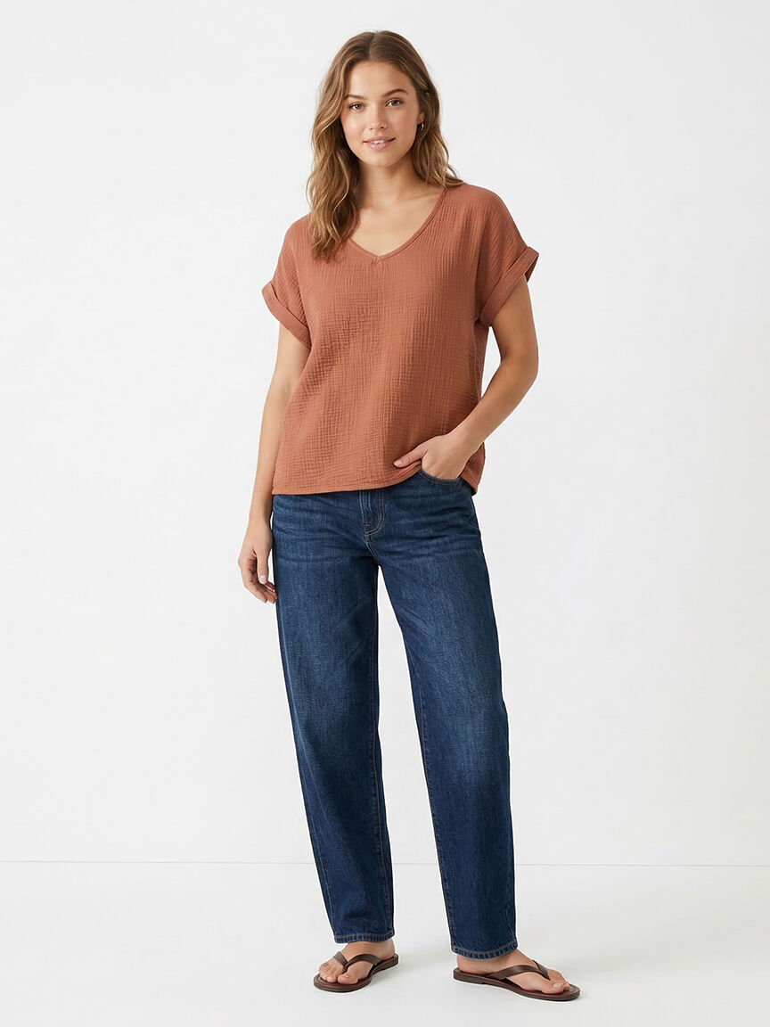 v-neck double gauze top Image 2