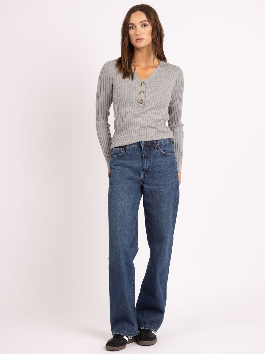 v neck henley sweater Image 2