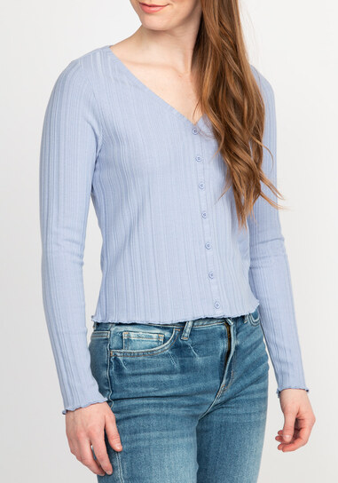 aliyah button front v-neck long sleeve tee