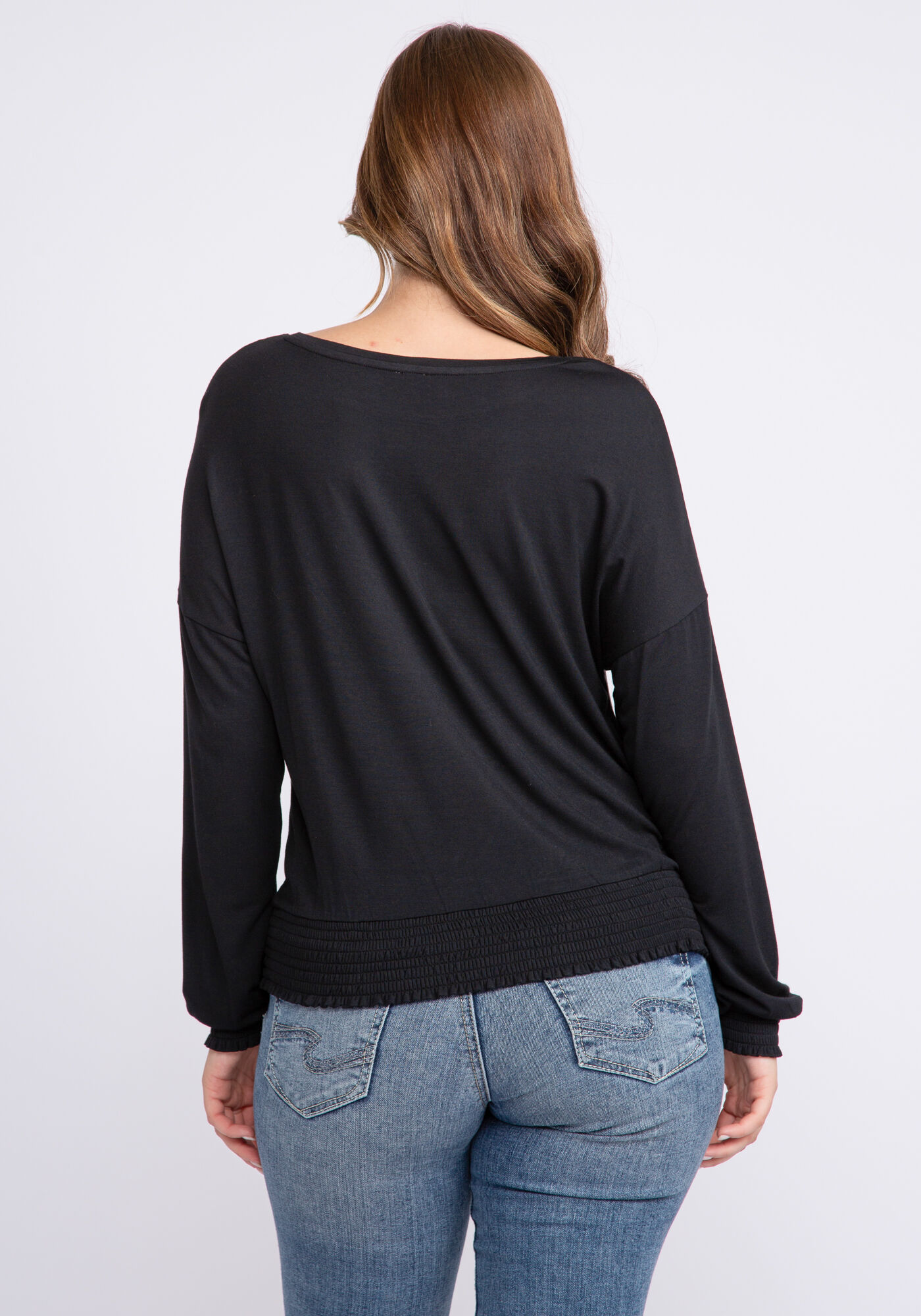 cassidy long sleeve smocked hem top Image 2