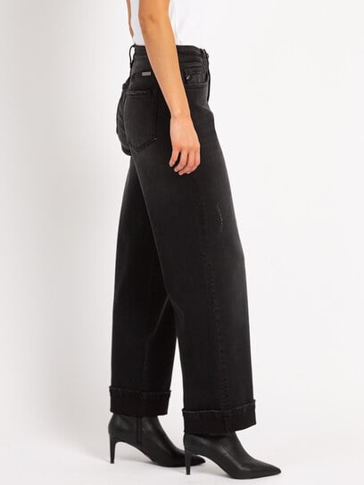 cuffed wide leg jean washed black cuffed wide leg jean washed black