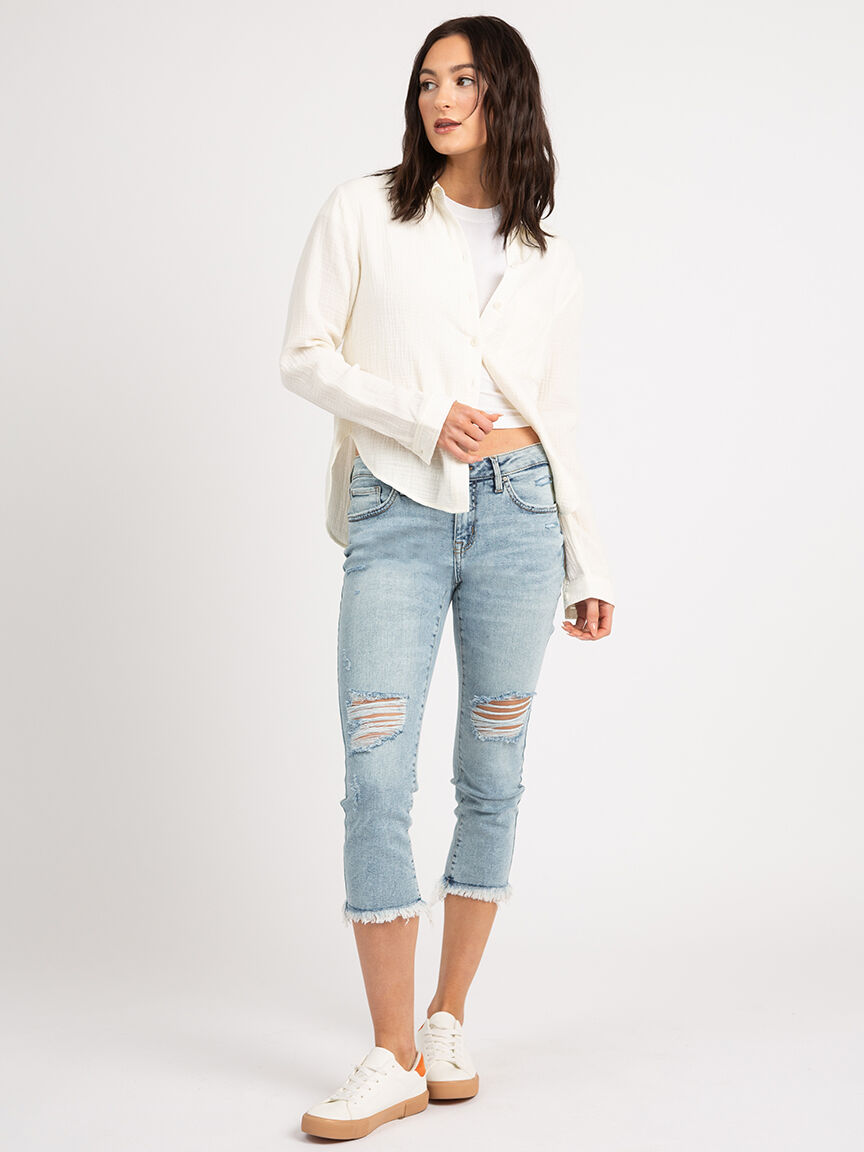 mid rise capri jeans in light stone wash Bootlegger 2000006964
