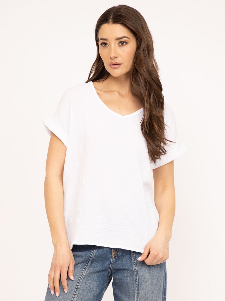 v-neck double gauze top