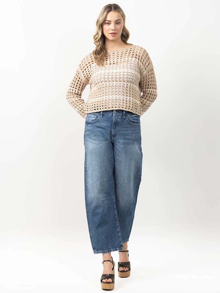 stripe open weave sweater