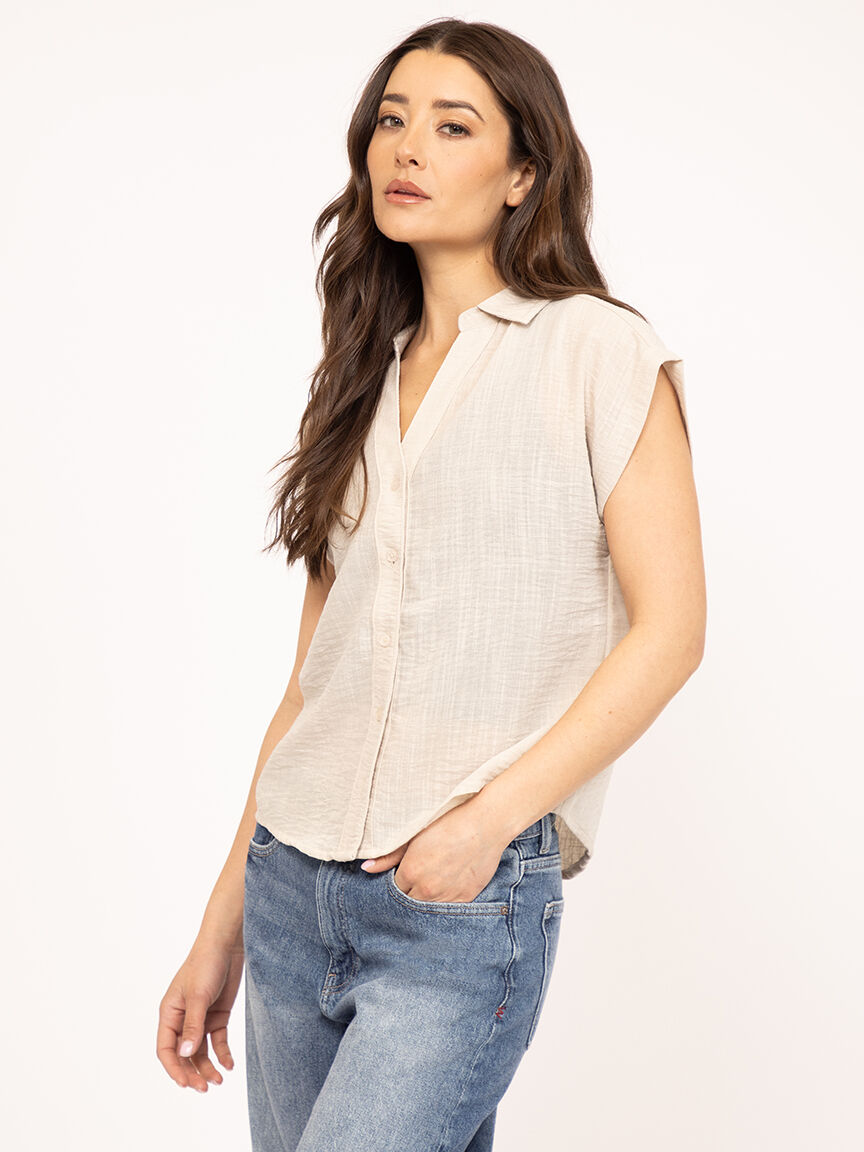 v-neck linen textured top