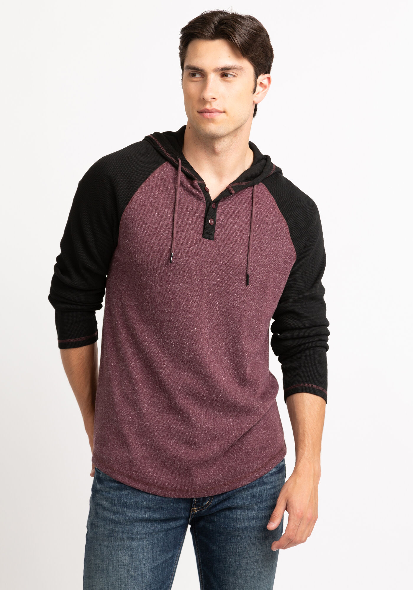 nicholas colourblock waffle henley hoodies Image 1