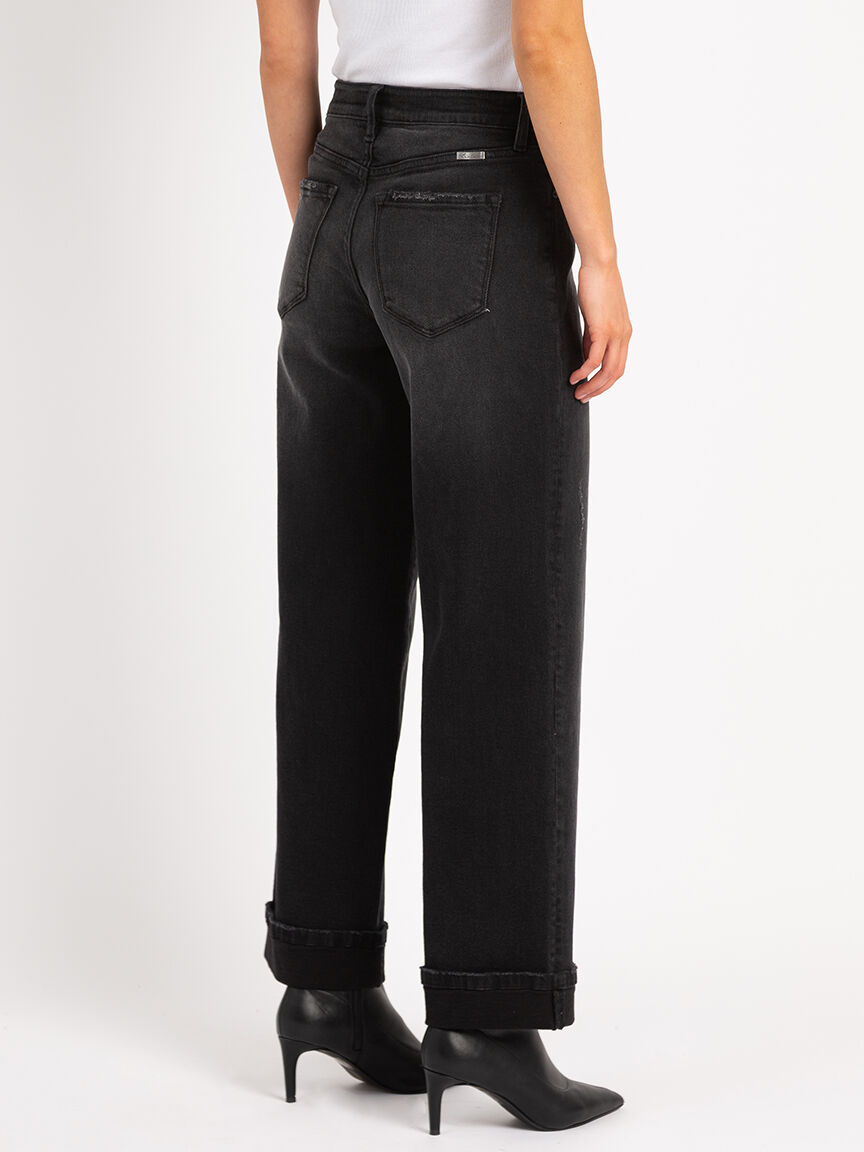 【HI FI FNK】Ruin Washed Black Jeans Hickory Place Dark Wash High Risin' Slit Bootcut Jeans